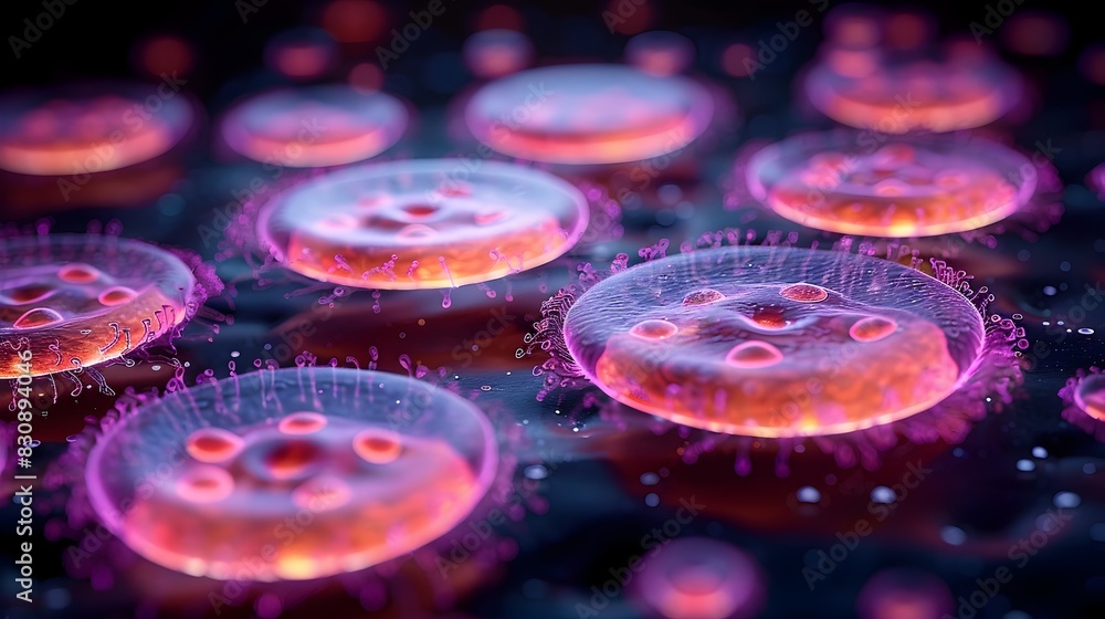 Poster mesmerizing pulsating glow of vibrant glowing particles in a surreal cosmic landscape
