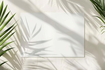 Tropical Leaf Shadows on White Canvas Background