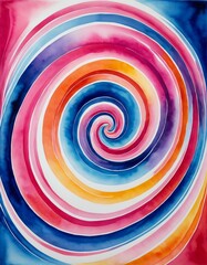 A mesmerizing abstract painting featuring a swirling spiral of vibrant colors. The interplay of pink, blue, orange, and purple hues creates a dynamic and eye-catching composition, perfect for modern