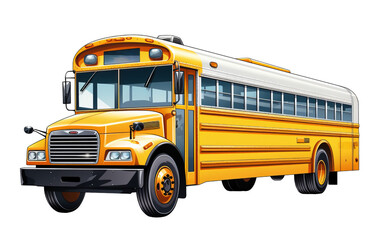 Illustration of a yellow school bus isolated on a white background. Classic design with detailed features, perfect for educational and transportation themes.