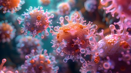 Obraz premium Microscopic Magnification of Coronavirus Pandemic Causing Virus and Disease Research