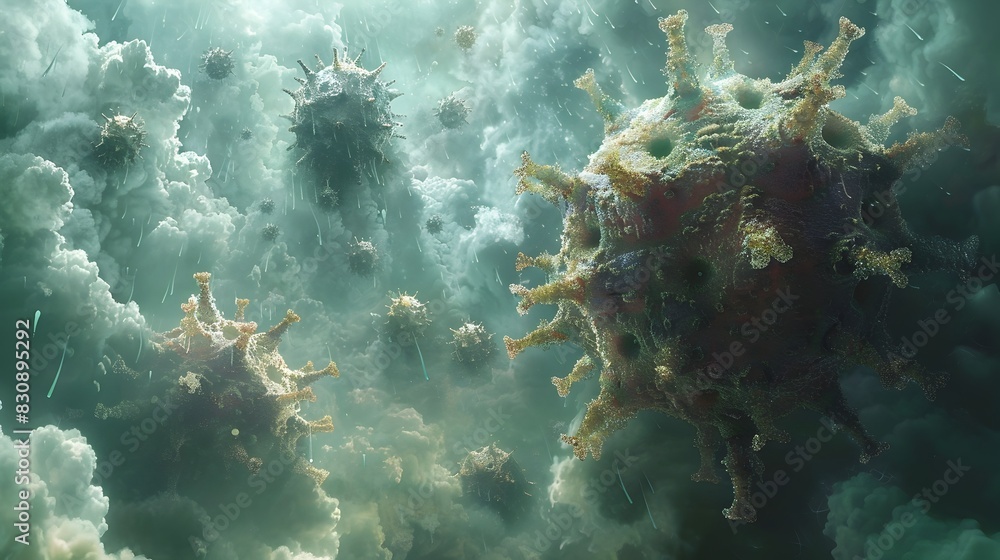 Poster microscopic pathogens abstraction conceptual digital rendering of infectious microbiological structu