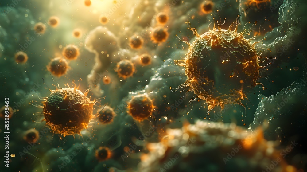 Leinwandbilder Microscopic View of Cellular Structures and Pathogens in a Scientific Laboratory Setting