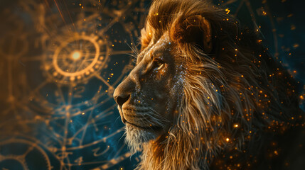 Lion zodiac sign on blurred background
