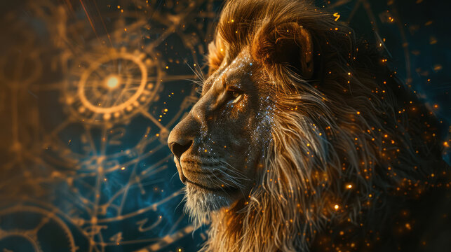 Lion zodiac sign on blurred background