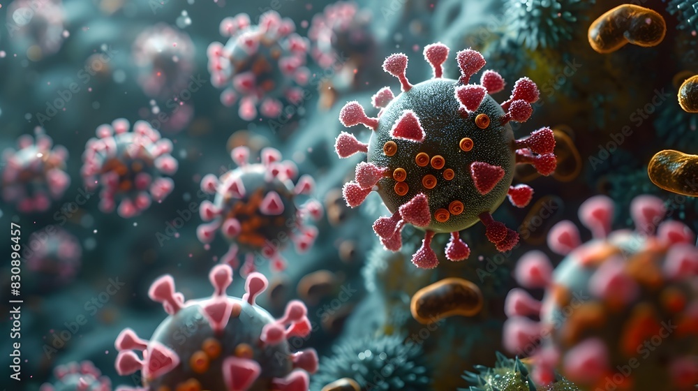 Aufkleber microscopic view of coronavirus structure and infection concept