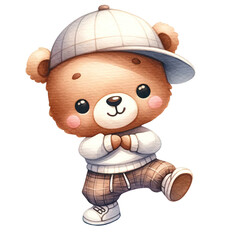A cute bear in hip-hop dancer attire for a nursery art clipart.