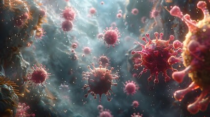 Microscopic View of Dangerous Coronavirus Outbreak and Infectious Disease Crisis