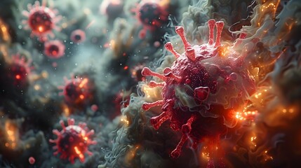 Microscopic View of Dangerous Covid 19 Virus Causing Global Pandemic Outbreak and Healthcare Crisis