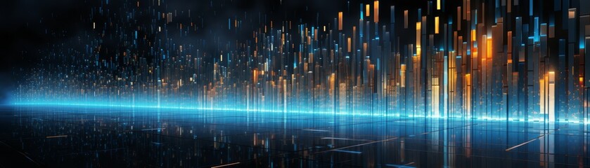 Abstract digital encryption with moving data and neon highlights