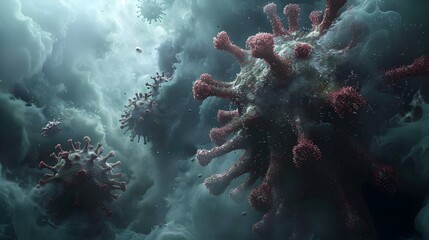 Microscopic View of Dangerous Viral Outbreak Spreading Across Globe