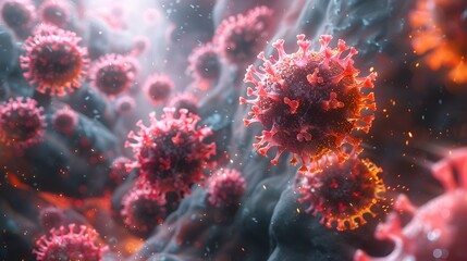 Microscopic View of Hazardous Viral Outbreak Causing Global Health Crisis and Widespread Chaos