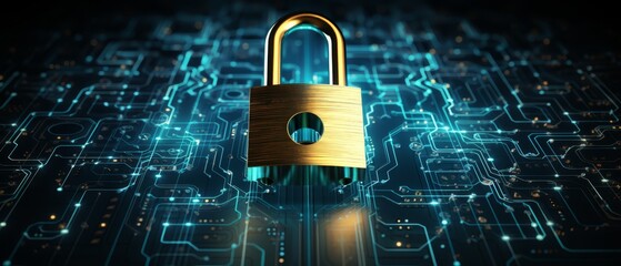 Cybersecurity with digital lock and data streams, encryption theme,