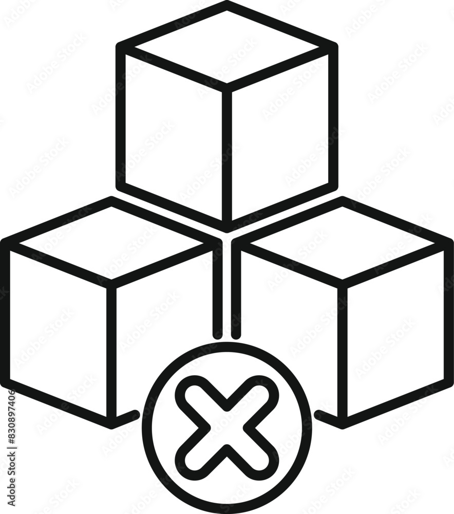 Poster vector illustration of 3dstyle cubes connected with a cancel mark, ideal for concepts and designs