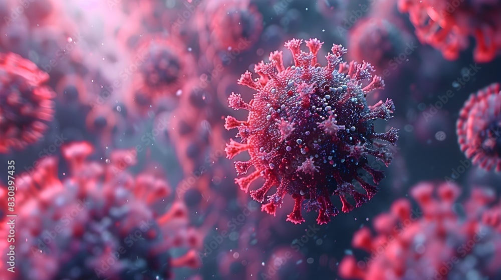 Poster microscopic view of infectious coronavirus structure in abstract digital