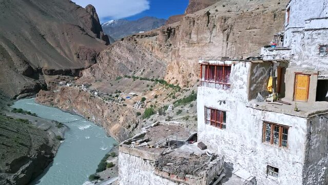 Fuktal Buddhist Monastery, Zanskar from the air, Himalayas from drone, Tibet