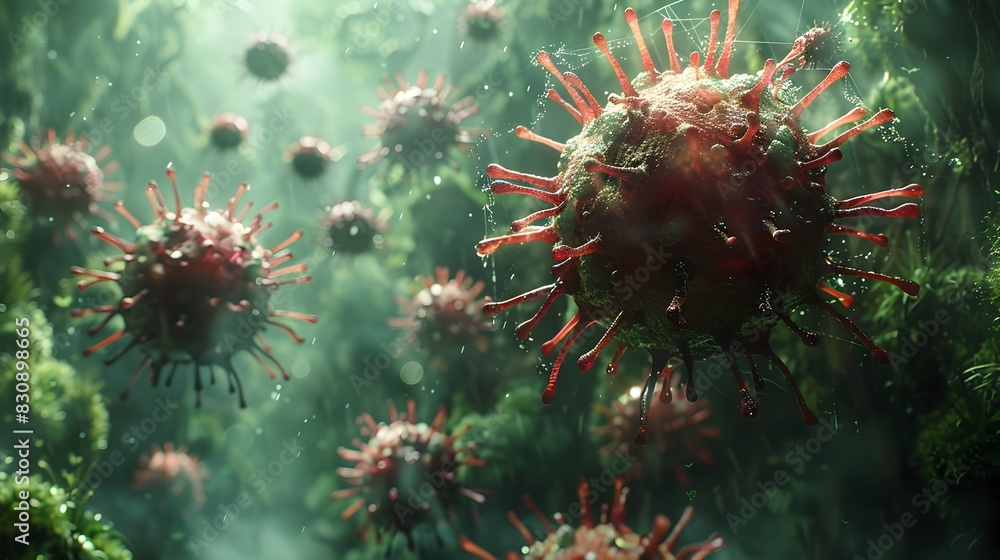 Aufkleber microscopic view of viral cells causing a global pandemic outbreak