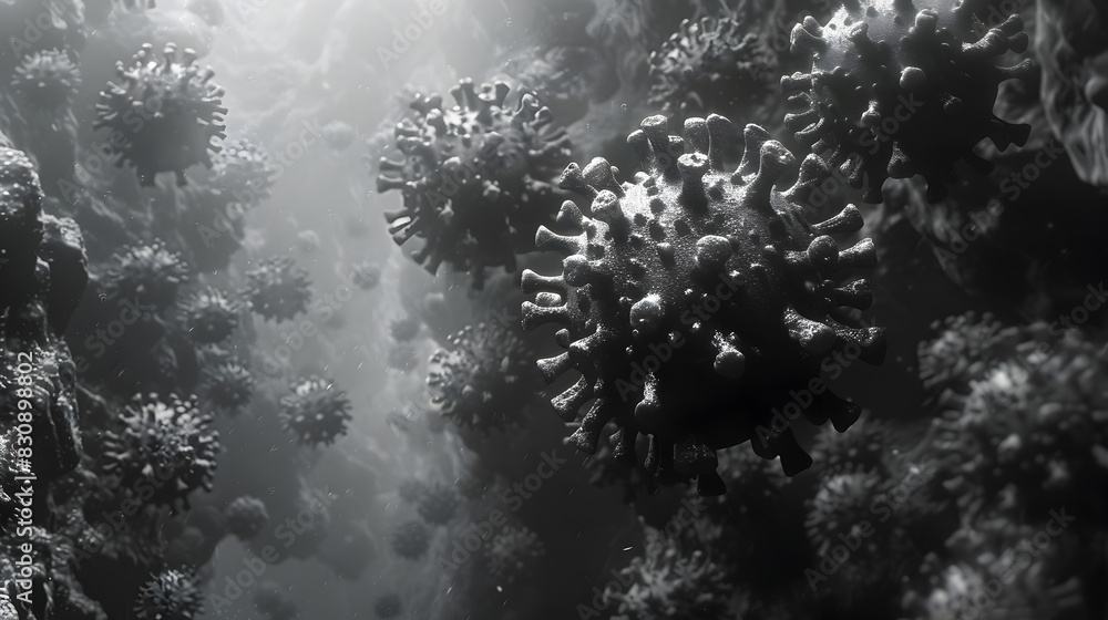 Aufkleber microscopic view of viral microorganisms causing global healthcare crises and pandemics