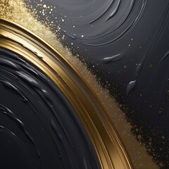 oil paint flows on a black canvas. Drops, splashes, shiny stripes. Graphic arts. marble image, gold, silver, white, gray color