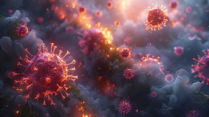 Fototapeta premium Microscopic Viral Cells Causing Global Pandemic Crisis