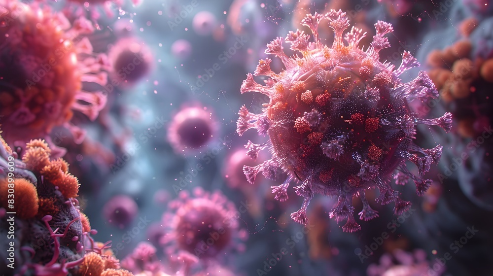 Aufkleber microscopic viral outbreak abstract fluorescent pathogen cells in digital