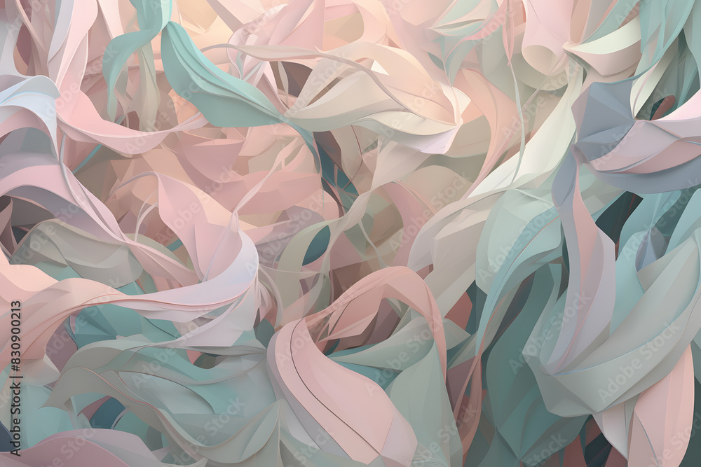 Poster abstract background of overlapping and interweaving pastel ribbons. generative ai