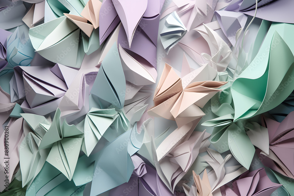 Poster abstract origami-inspired background with intricate folded paper shapes. generative ai