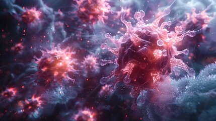 Fototapeta premium Microscopic Viral Outbreak Surging in Chaotic Molecular Energy