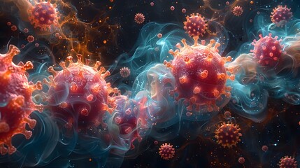 Fototapeta premium Microscopic Viral Outbreak Surreal Digital of Coronavirus Pandemic and Infectious Disease