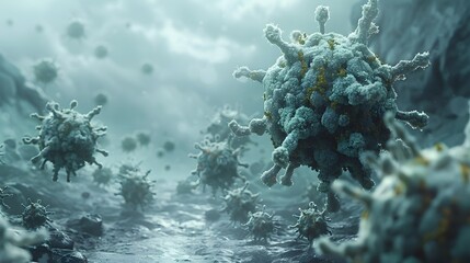 Microscopic Viral Pandemic Outbreak Threatening Global Health Crisis