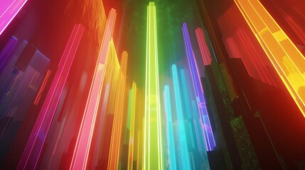 Rainbow light beams in 3D space reflecting LGBTQ_ pride month