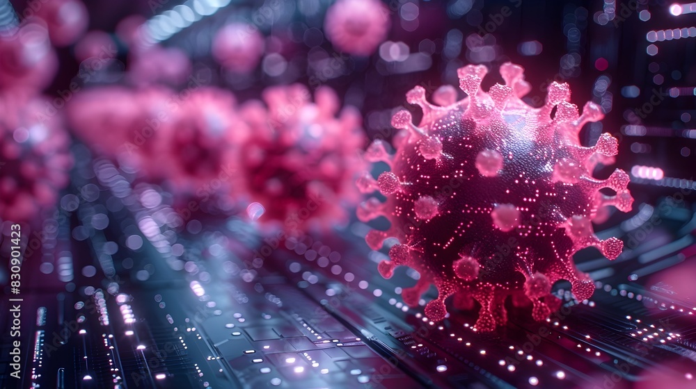 Poster microscopic visualization of contagious pandemic virus structure