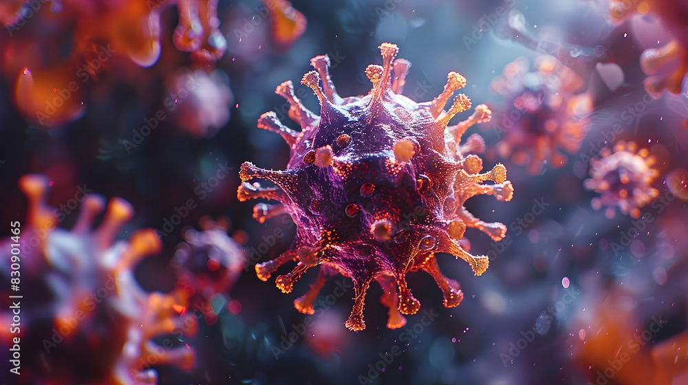 Poster microscopic visualization of contagious virus outbreak causing global health crisis