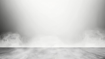 Empty stage with smoke, white and grey background