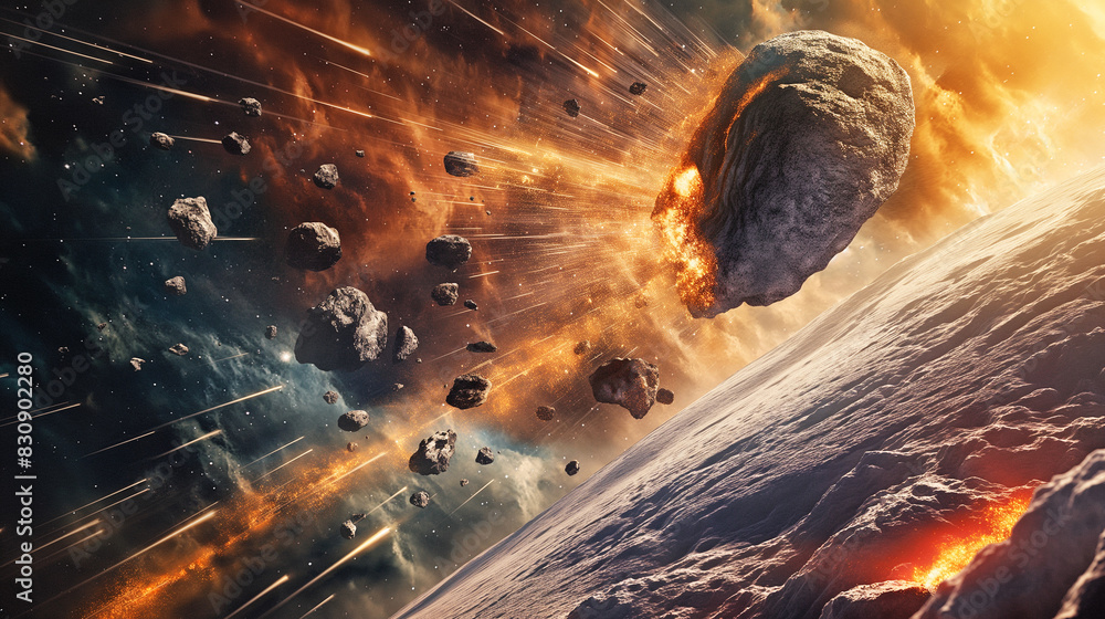 Wall mural gigantic meteorite a combustion occurred. rushing towards the ground at high speed, another planet, 