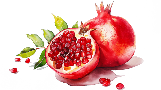 Pomegranate watercolor Isolated on transparent background. Sweet fruit