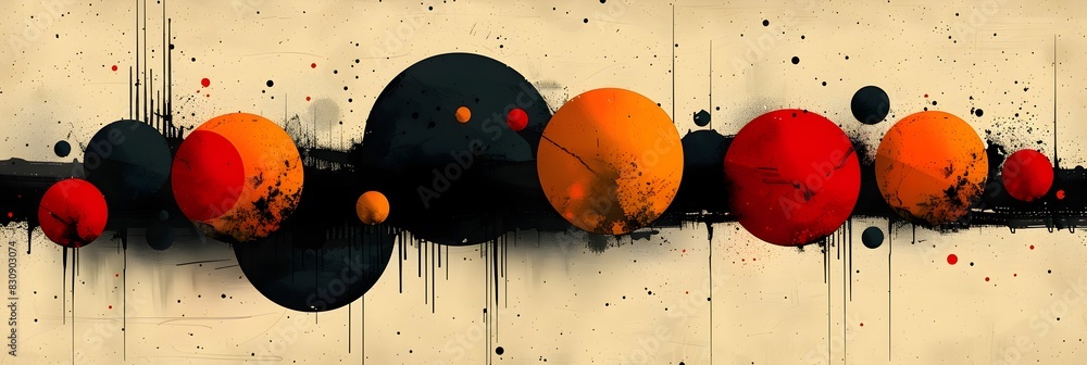 Aufkleber Vibrant Abstract Composition with Dynamic Spheres and Fluid Splashes of Color in a Futuristic Cosmic Setting