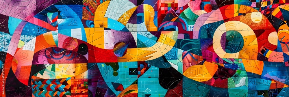 Poster vibrant abstract digital artwork with geometric shapes and captivating patterns