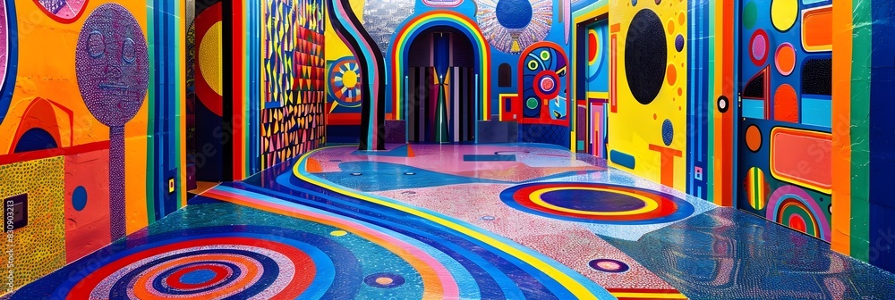 Aufkleber vibrant abstract geometric patterns and shapes in a captivating psychedelic interior design