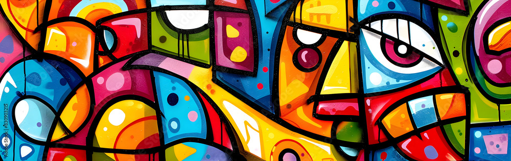 Aufkleber vibrant abstract expressionist painting with cascading geometric patterns and kaleidoscopic visuals