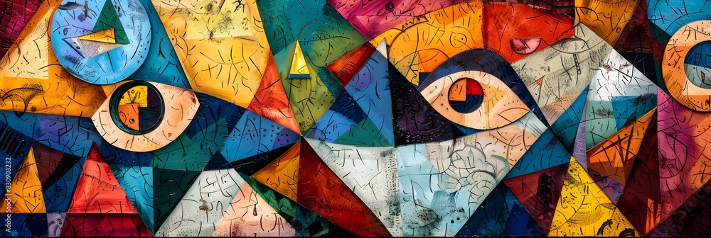 Poster vibrant abstract mosaic artwork with geometric shapes and captivating patterns