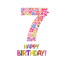 Happy birthday card. Celebration background with number seven, firework and place for your text. illustration