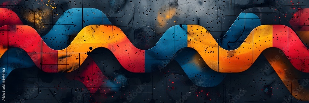 Aufkleber vibrant digital abstract waves and geometric shapes in colorful gradient background