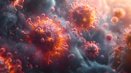 Fototapeta premium Vibrant Digital of Microscopic Viral Outbreak and Pandemic Threat
