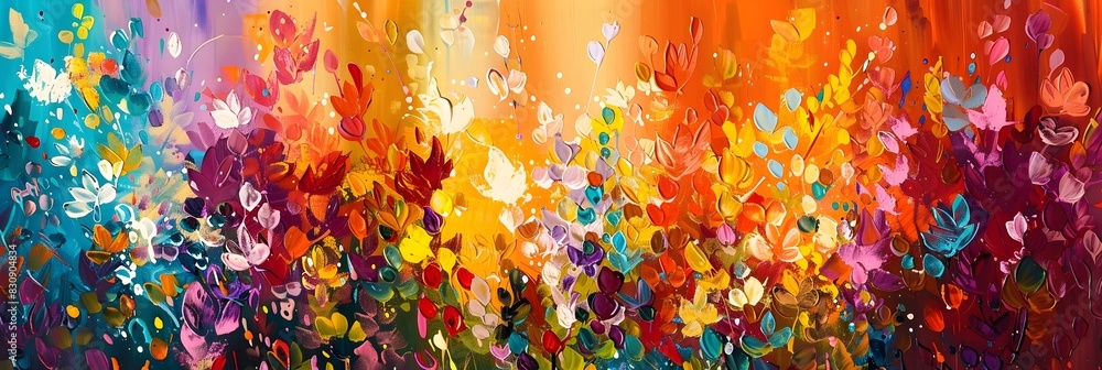 Poster vibrant explosion of colors and textures in a captivating abstract landscape of imagination