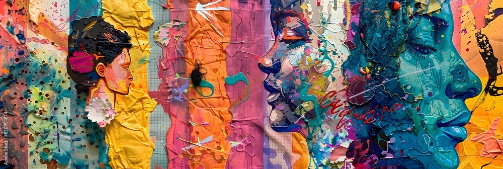 Poster vibrant expression of colorful fluid movements and textured patterns in digital painting artwork