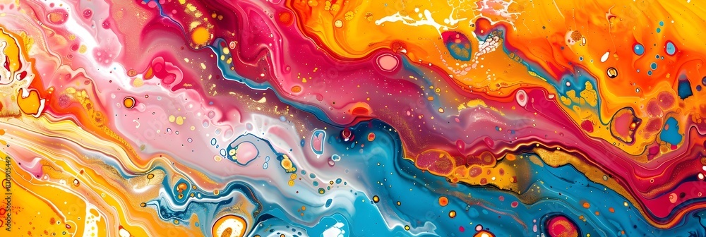 Poster vibrant fluid motion explosion of colorful abstract swirls and patterns