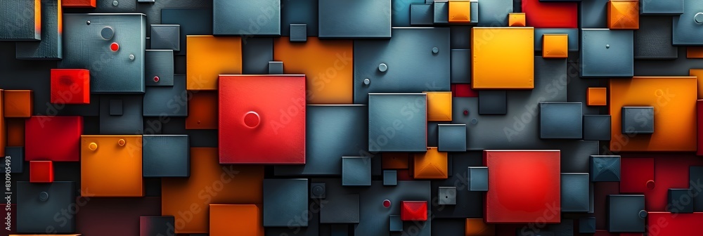 Poster Vibrant Geometric Abstract Composition with Layered Cubic Shapes
