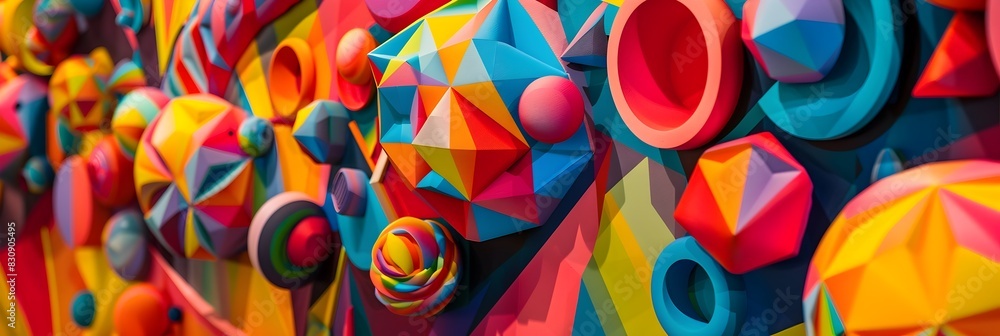 Leinwandbilder vibrant geometric abstract composition with colorful shapes and patterns