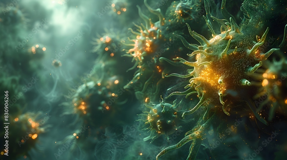 Poster Vibrant Microscopic Cellular Structures Depicting the Complexity of Microbiological Life